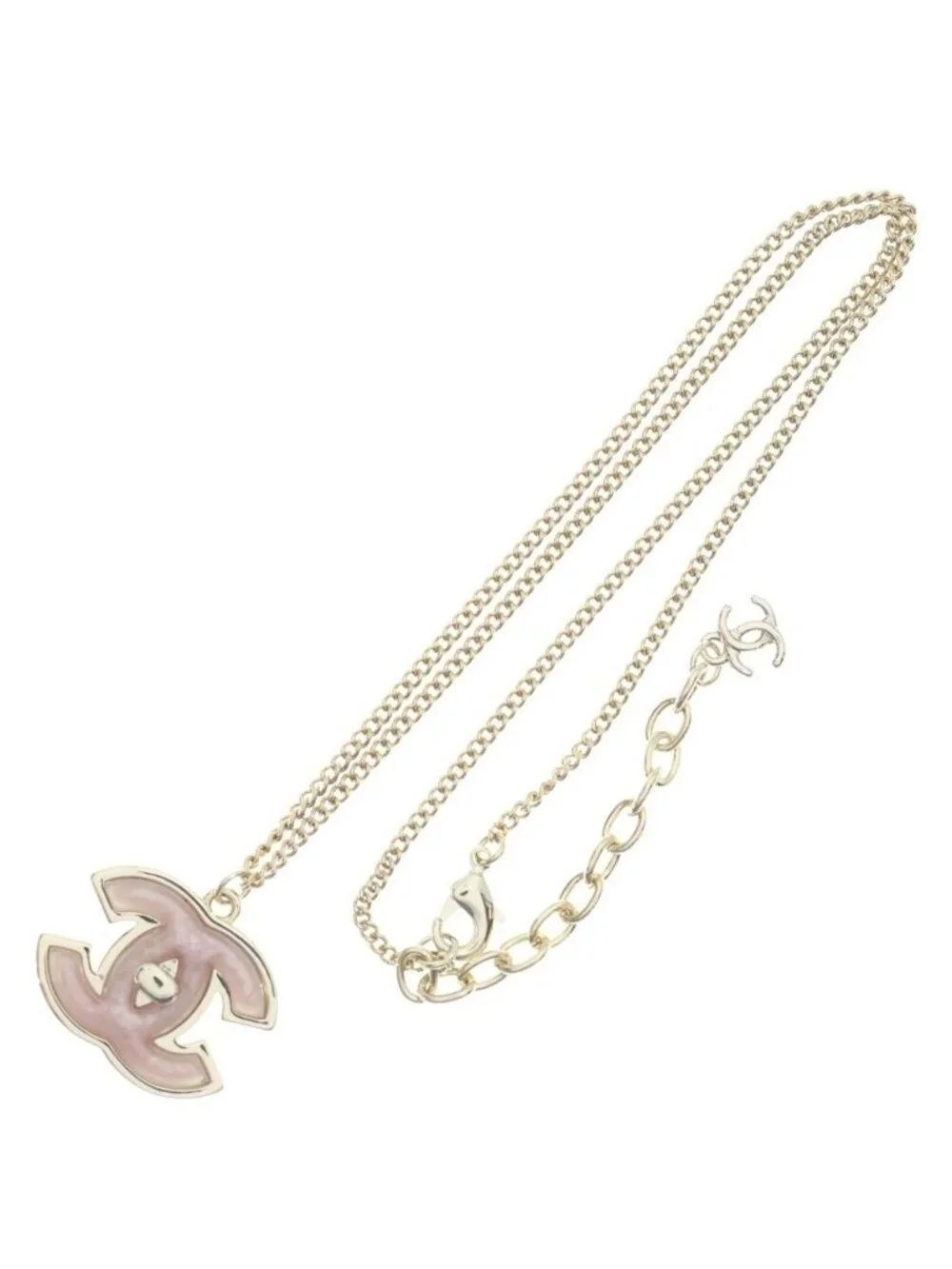Chanel CC Logo Pendant Chain Gold Pink